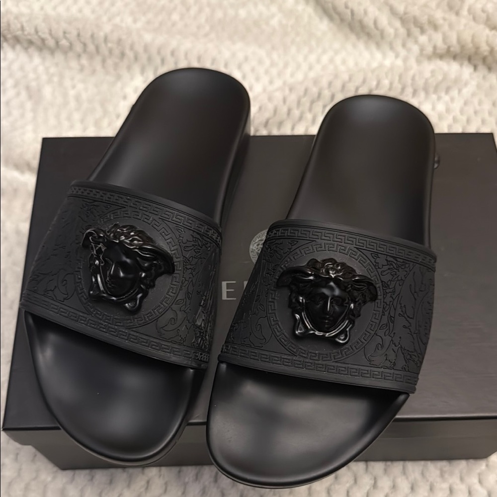 Versace Black Sandals with Medusa Logo